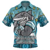 Cronulla-Sutherland Sharks Custom Polo Shirt - Custom With Aboriginal Inspired Style Of Dot Painting Patterns  Polo Shirt