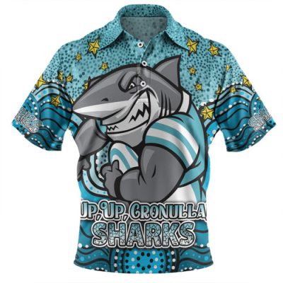 Cronulla-Sutherland Sharks Custom Polo Shirt - Custom With Aboriginal Inspired Style Of Dot Painting Patterns  Polo Shirt