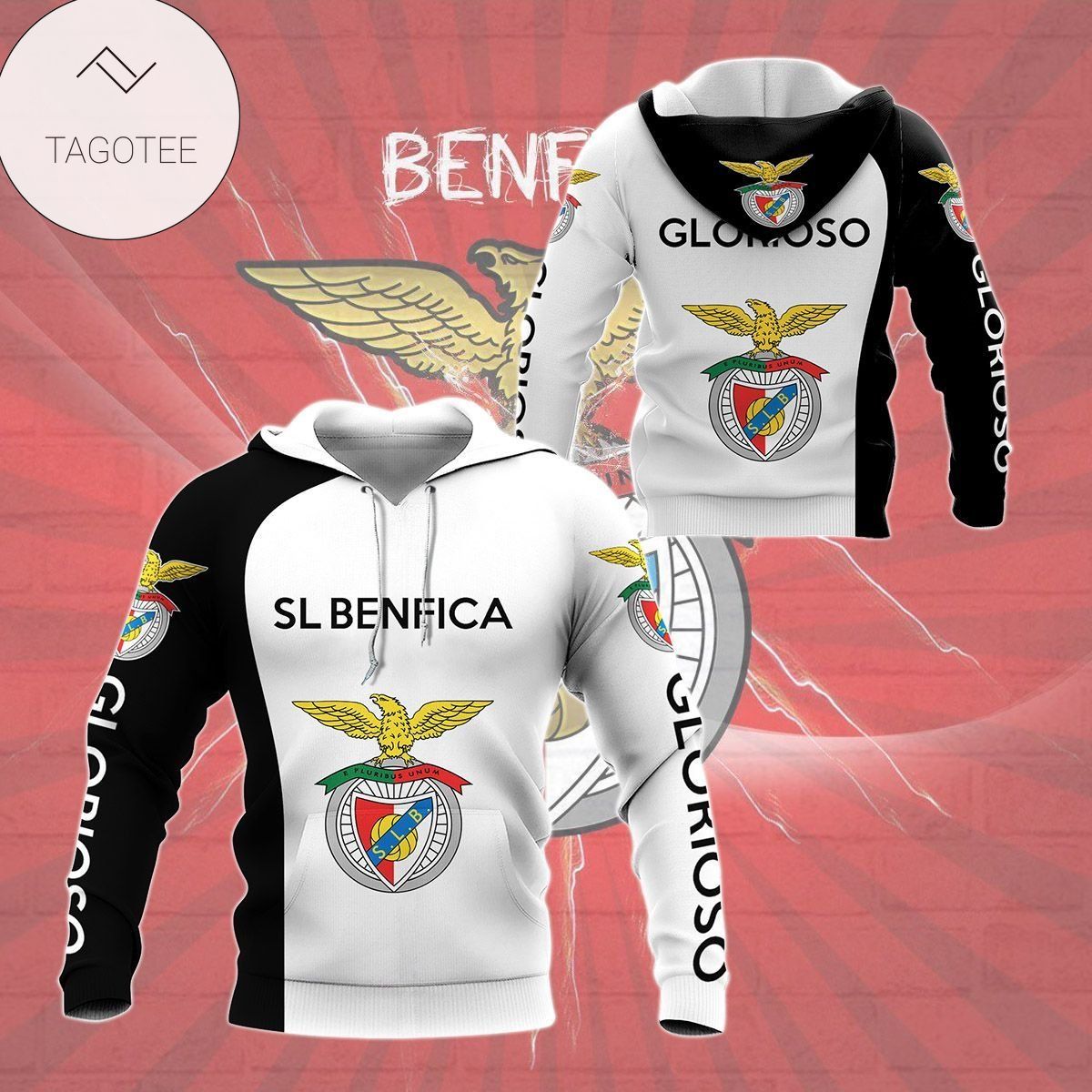SL Benfica White Black Pullover Hoodie SL Benfica White Black Pullover Hoodie