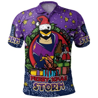 Melbourne Storm Christmas Custom Polo Shirt - Merry Christmas Our Beloved Team With Aboriginal Dot Art Pattern Polo Shirt