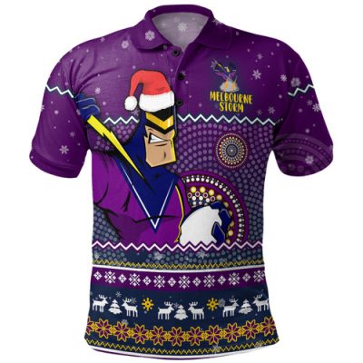 Melbourne Storm Christmas Custom Polo Shirt - Ugly Xmas And Aboriginal Patterns For Die Hard Fan Polo Shirt