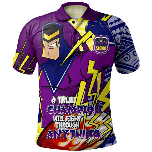Melbourne Storm Grand Final Polo Shirt - A True Champion Will Fight Through Anything With Polynesian Patterns Melbourne Storm Grand Final Polo Shirt - A True Champion Will Fight Through Anything With Polynesian Patterns