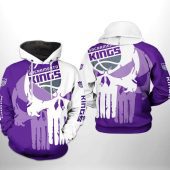 NBA Sacramento Kings White Purple Punisher Skull Pullover Hoodie