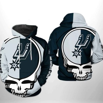 NBA San Antonio Spurs Black Silver Skull Pullover Hoodie V2