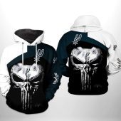 NBA San Antonio Spurs Black White Punisher Skull Pullover Hoodie V2