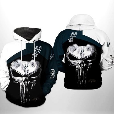 NBA San Antonio Spurs Black White Punisher Skull Pullover Hoodie V2