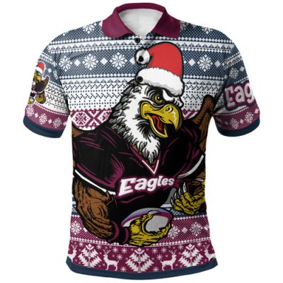 Australia Sea Eagles Polo Shirt - Custom Eagles Mascot Knitted Christmas Patterns Polo Shirt