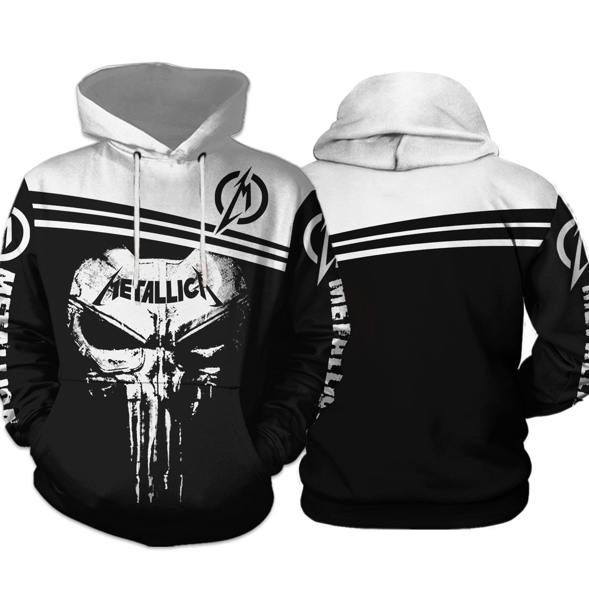 Metallica Black n? White Skull Pullover Hoodie Metallica Black n? White Skull Pullover Hoodie