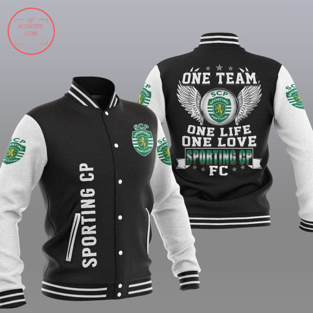 Sporting CP Black White Baseball Jacket Sporting CP Black White Baseball Jacket