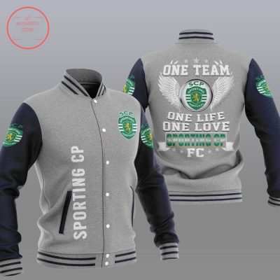 Sporting CP Grey Dark Blue Baseball Jacket