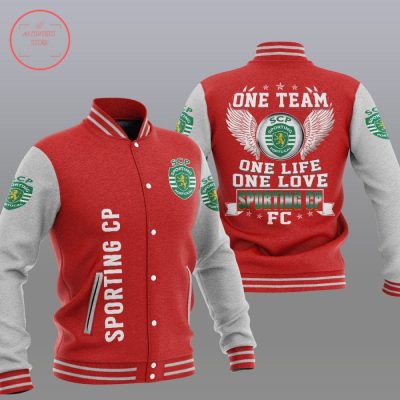 Sporting CP Red White Baseball Jacket