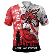 St. George Illawarra Dragons Polo Shirt Anzac Day Lest We Forget Strong Fighting Spirit