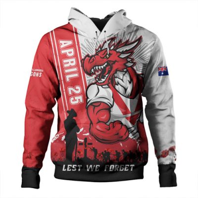 St. George Illawarra Dragons Hoodie Anzac Day Lest We Forget Strong Fighting Spirit