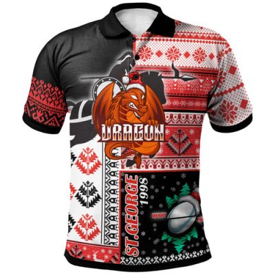 Australia St.George Polo Shirt - Custom Christmas Snowflakes Dragon Mascot Polo Shirt