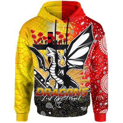 Australia Illawarra and St George Custom Hoodie - Anzac Day Dragons With Poppy Flower
