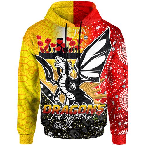 Australia Illawarra and St George Custom Hoodie - Anzac Day Dragons With Poppy Flower
