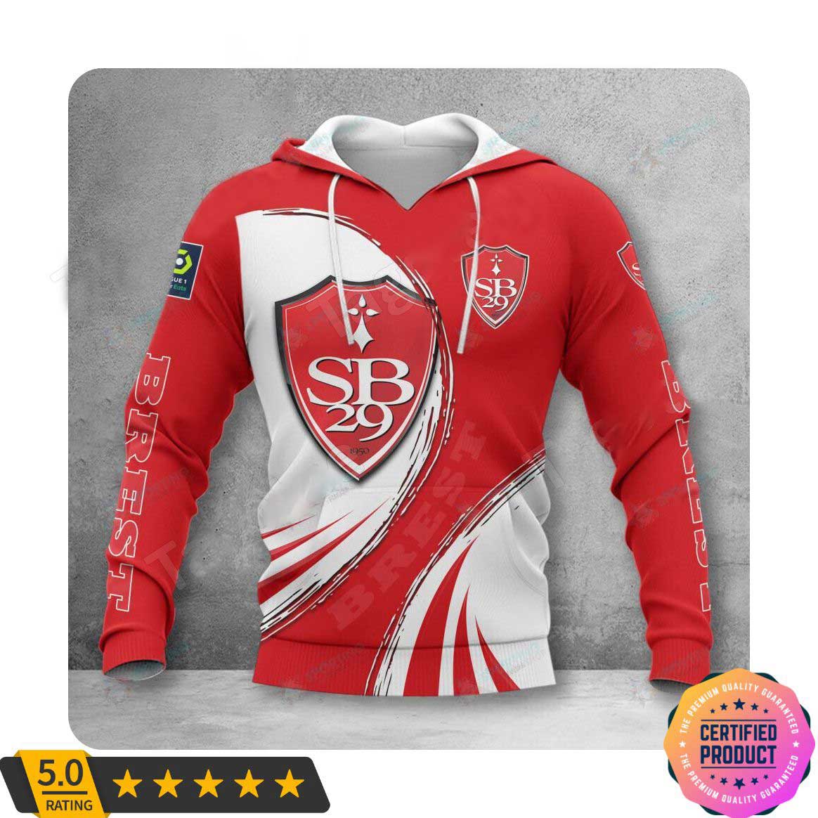 Stade Brestois 29 White Red Logo Pullover Hoodie Stade Brestois 29 White Red Logo Pullover Hoodie