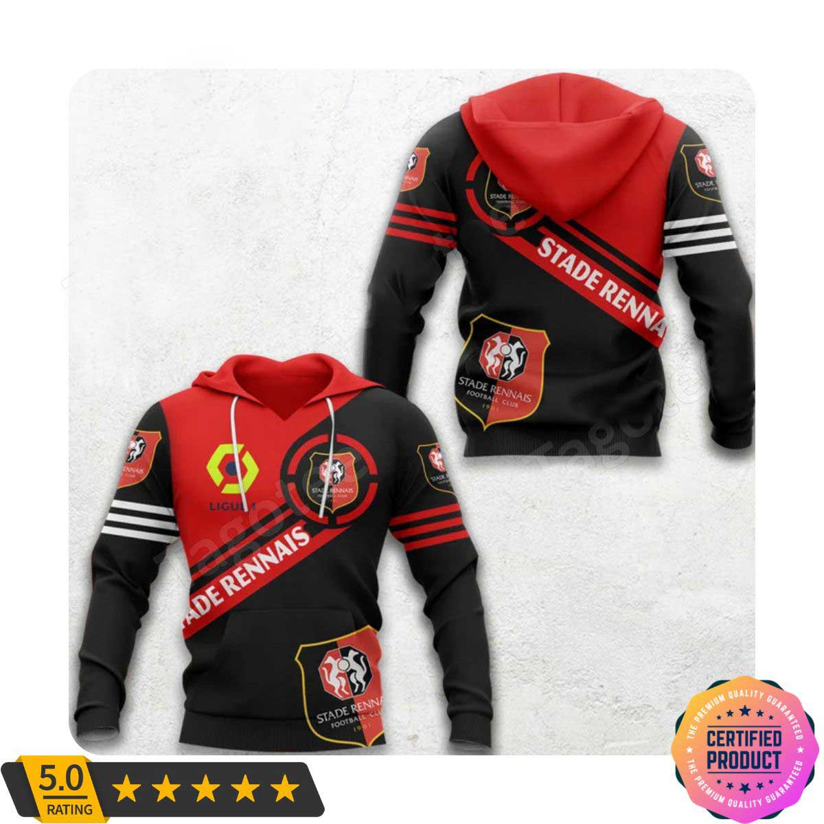 Stade Rennais FC Ligue 1 Red Black Pullover Hoodie Stade Rennais FC Ligue 1 Red Black Pullover Hoodie