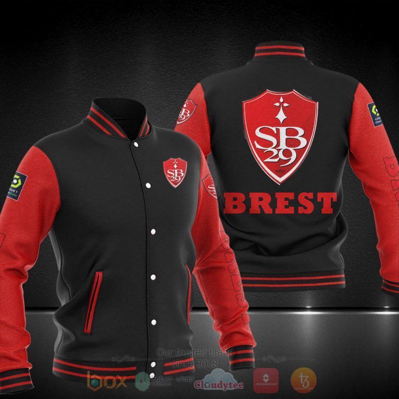 Stade Brestois 29 Black Red Baseball Jacket Stade Brestois 29 Black Red Baseball Jacket