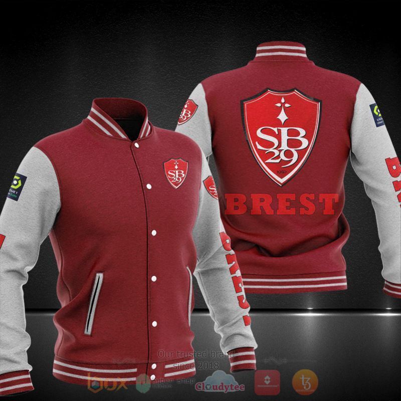 Stade Brestois 29 Maroon White Baseball Jacket Stade Brestois 29 Maroon White Baseball Jacket
