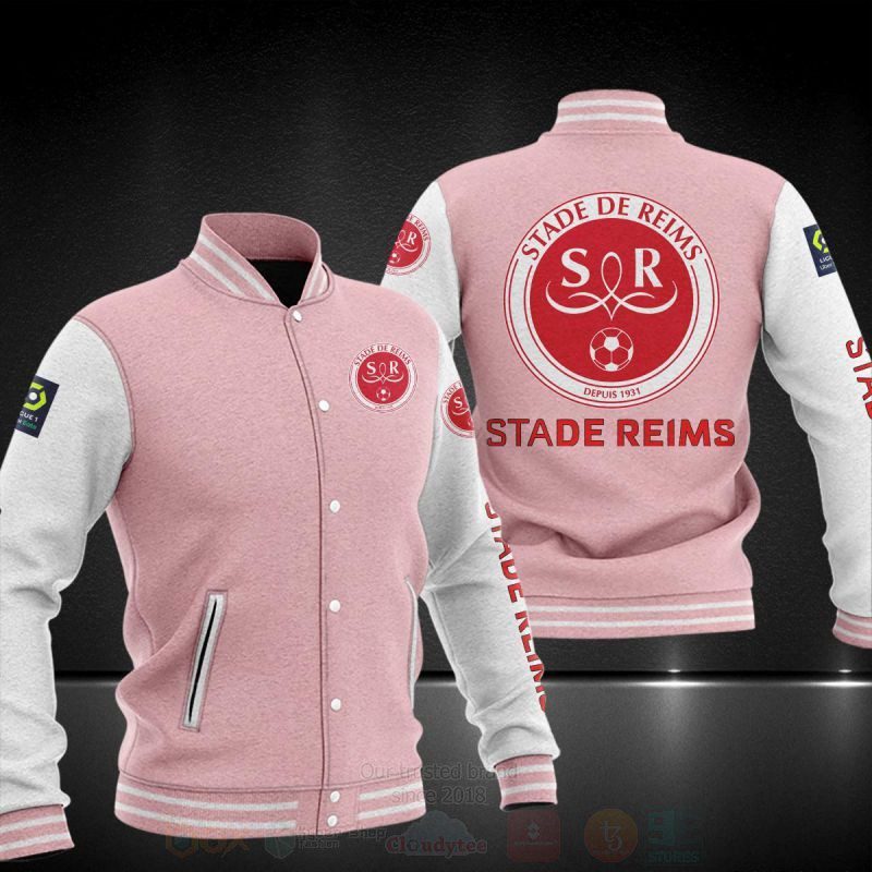 Stade de Reims Pink White Baseball Jacket Stade de Reims Pink White Baseball Jacket