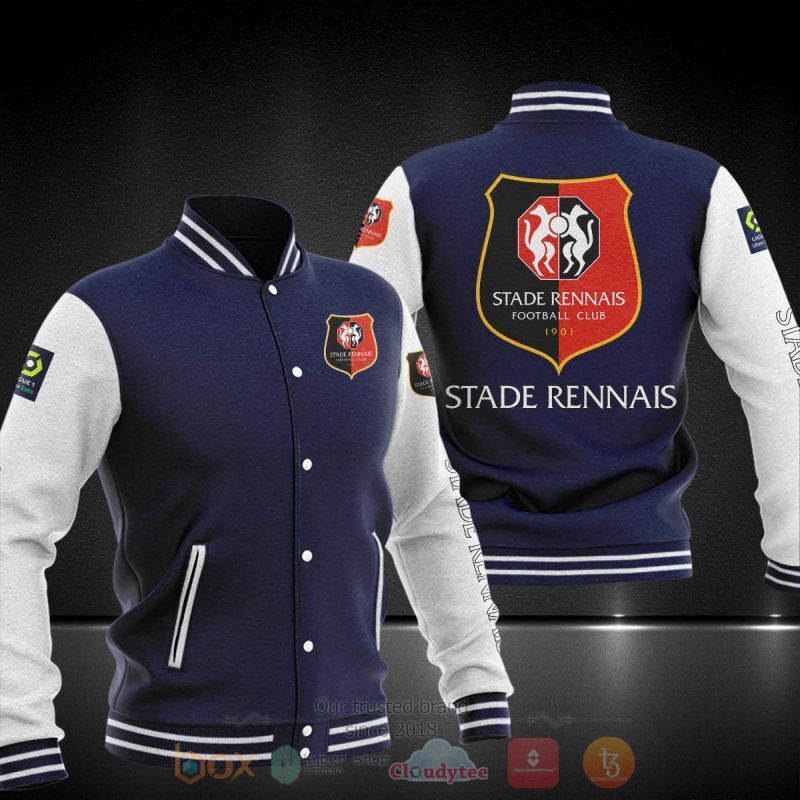 Stade Rennais FC Dark Blue White Baseball Jacket Stade Rennais FC Dark Blue White Baseball Jacket
