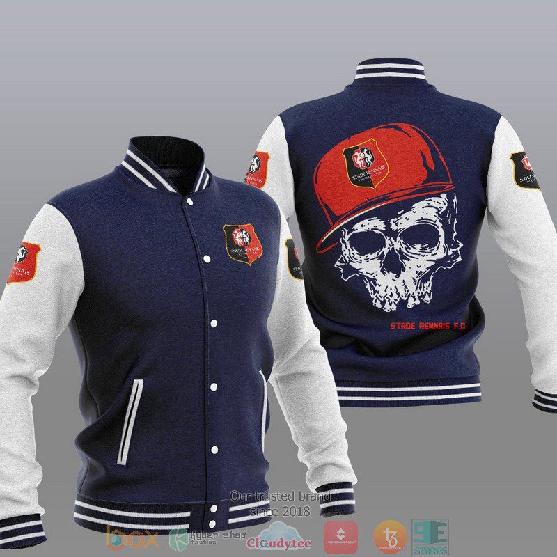 Stade Rennais FC Skull Dark Blue White Baseball Jacket Stade Rennais FC Skull Dark Blue White Baseball Jacket