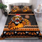 Wests Tigers Bedding Set - Australia Ugly Xmas With Aboriginal Patterns For Die Hard Fans