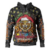 Wests Tigers Christmas Custom Hoodie - Merry Christmas Our Beloved Team With Aboriginal Dot Art Pattern Hoodie