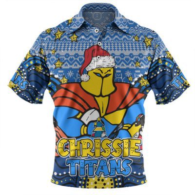 Gold Coast Titans Christmas Custom Polo Shirt - Christmas Knit Patterns Vintage Jersey Ugly Polo Shirt