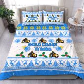 Gold Coast Titans Christmas Bedding Set - Gold Coast Titans Special Ugly Christmas Bedding Set