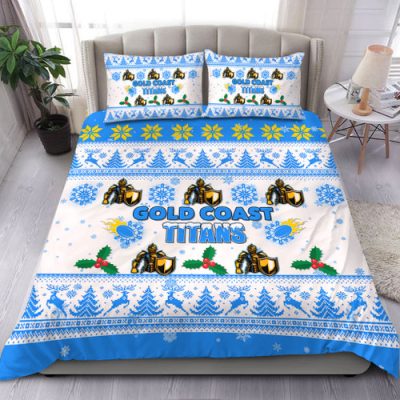 Gold Coast Titans Christmas Bedding Set - Gold Coast Titans Special Ugly Christmas Bedding Set