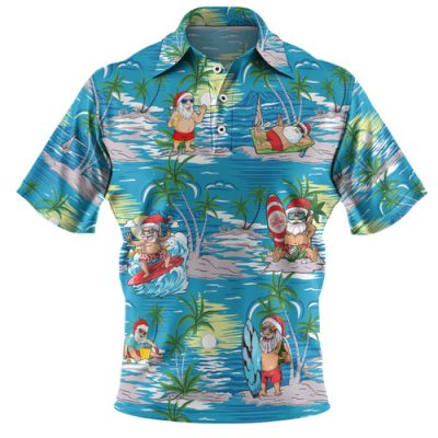 Australia Christmas Surfing Polo Shirt - Funny Santa Surfing Christmas Polo Shirt