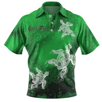 [Custom] Australia Aboriginal Inspired Polo Shirt - Indigenous Turtle Ocean Dot Painting Art  Green