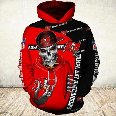 NFL Tampa Bay Buccaneers Skull Black Red Pullover Hoodie V2
