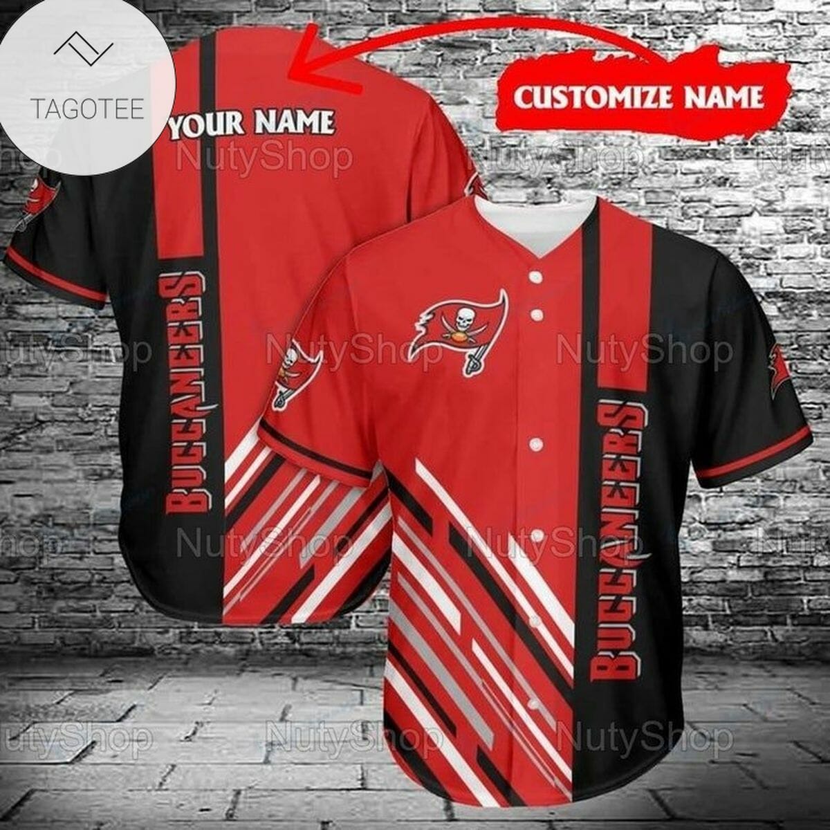 NFL Tampa Bay Buccaneers Custom Name Red Black Baseball Jersey NFL Tampa Bay Buccaneers Custom Name Red Black Baseball Jersey