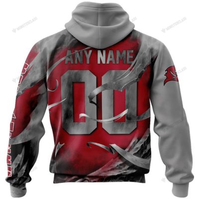 NFL Tampa Bay Buccaneers Custom Name Number Grey Skull Red Pullover Hoodie