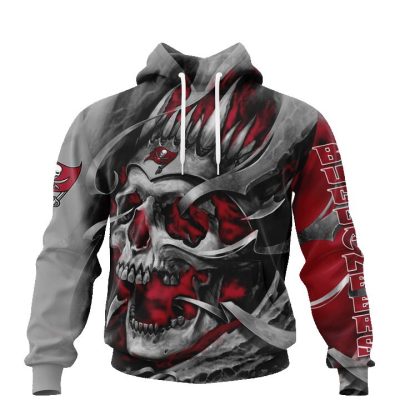 NFL Tampa Bay Buccaneers Custom Name Number Grey Skull Red Pullover Hoodie