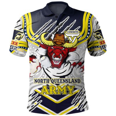 North Queensland Cowboys Custom Polo Shirt - Indigenous North Queensland Cowboys Army Scratch Style Polo Shirt