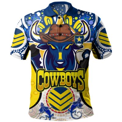 North Queensland Cowboys Custom Polo Shirt - Super North Queensland Cowboys Cows Indigenous Aboriginal Inspired Polo Shirt