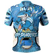 Cronulla-Sutherland Sharks Custom Polo Shirt - Go Sharkies! Personalised Player And Number Tribal Indigenous Polo Shirt