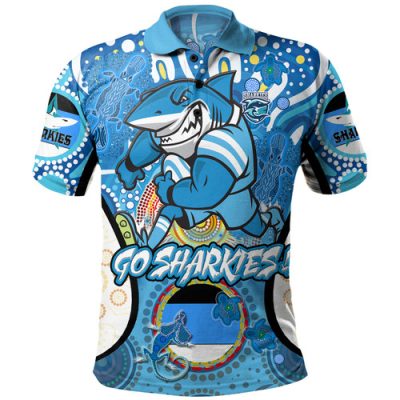 Cronulla-Sutherland Sharks Custom Polo Shirt - Go Sharkies! Personalised Player And Number Tribal Indigenous Polo Shirt