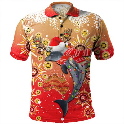 Redcliffe Dolphins Christmas Polo Shirt - Redcliffe Dolphins Christmas Hat Pattern Snown Style Polo Shirt