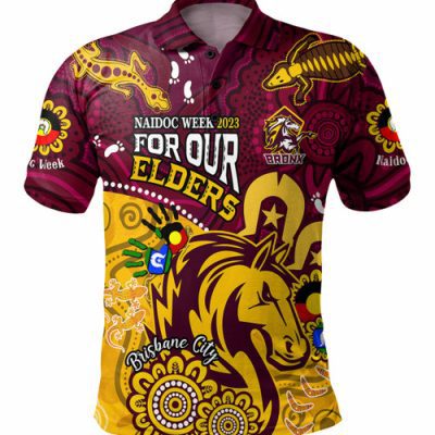 Australia Naidoc Week Broncos Polo Shirt - Bronx For Our Elders Aboriginal Inspired Polo Shirt Blue