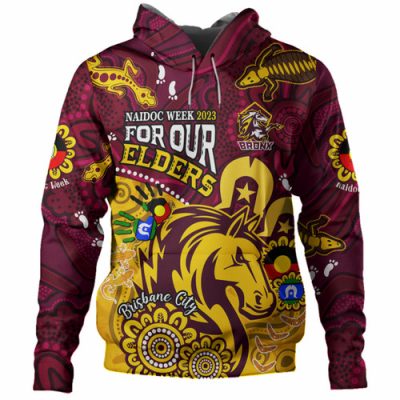 Brisbane Broncos Hoodie - Bronx For Our Elders Aboriginal Inspired Hoodie Blue