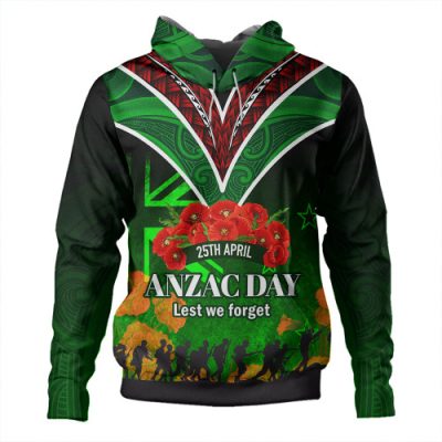 New Zealand Warriors Anzac Day Custom Hoodie - Anzac Day NZ Flag Traditional Maori Patterns Hoodie