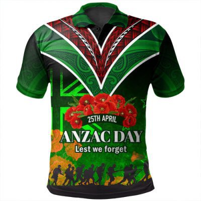 New Zealand Warriors Anzac Day Custom Polo Shirt - FLag Anzac Day Maori Patterns Polo Shirt