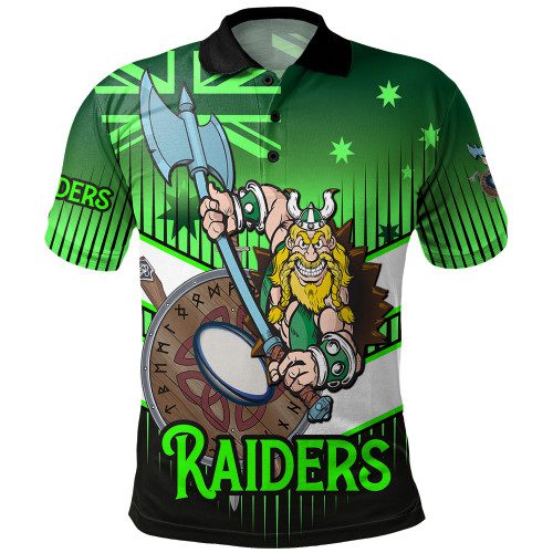 Canberra Raiders Polo Shirt - Canberra Raiders Mascot With Australia Flag Canberra Raiders Polo Shirt - Canberra Raiders Mascot With Australia Flag