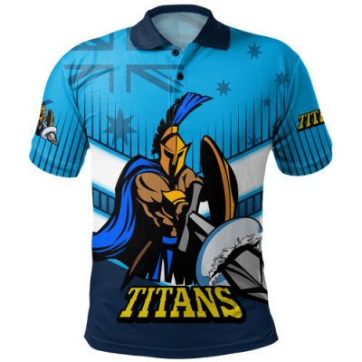 Gold Coast Titans Polo Shirt - Gold Coast Titans Mascot With Australia Flag