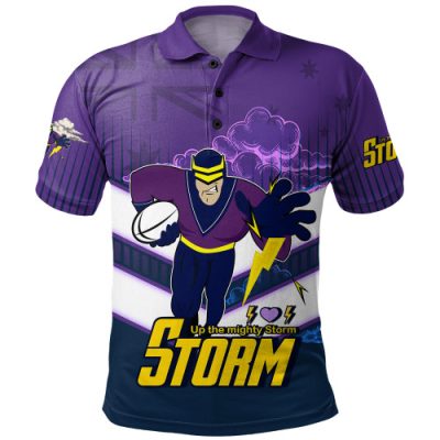 Melbourne Storm Polo Shirt - Melbourne Storm Mascot With Australia Flag